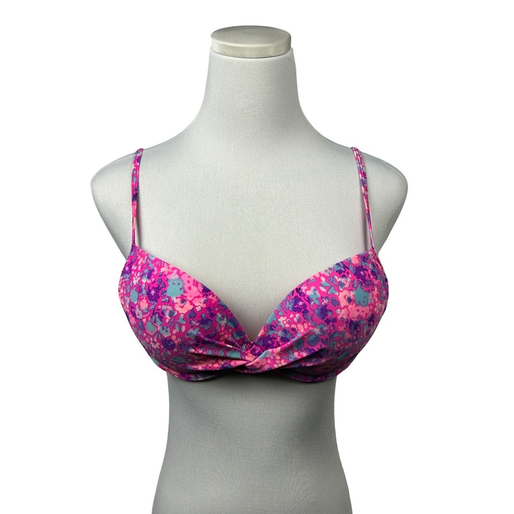 Floral Twist Bikini Top Bandeau Large Padded Swim Top Adjustable‎ Straps